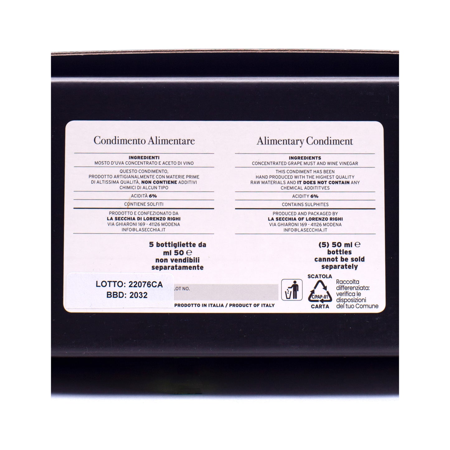 Coffret de dégustation, coffret cadeau, de 5 variétés de vinaigre balsamique de Modène par I.G.P.