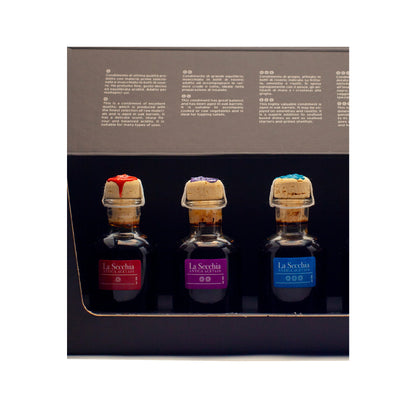 Coffret de dégustation, coffret cadeau, de 5 variétés de vinaigre balsamique de Modène par I.G.P.