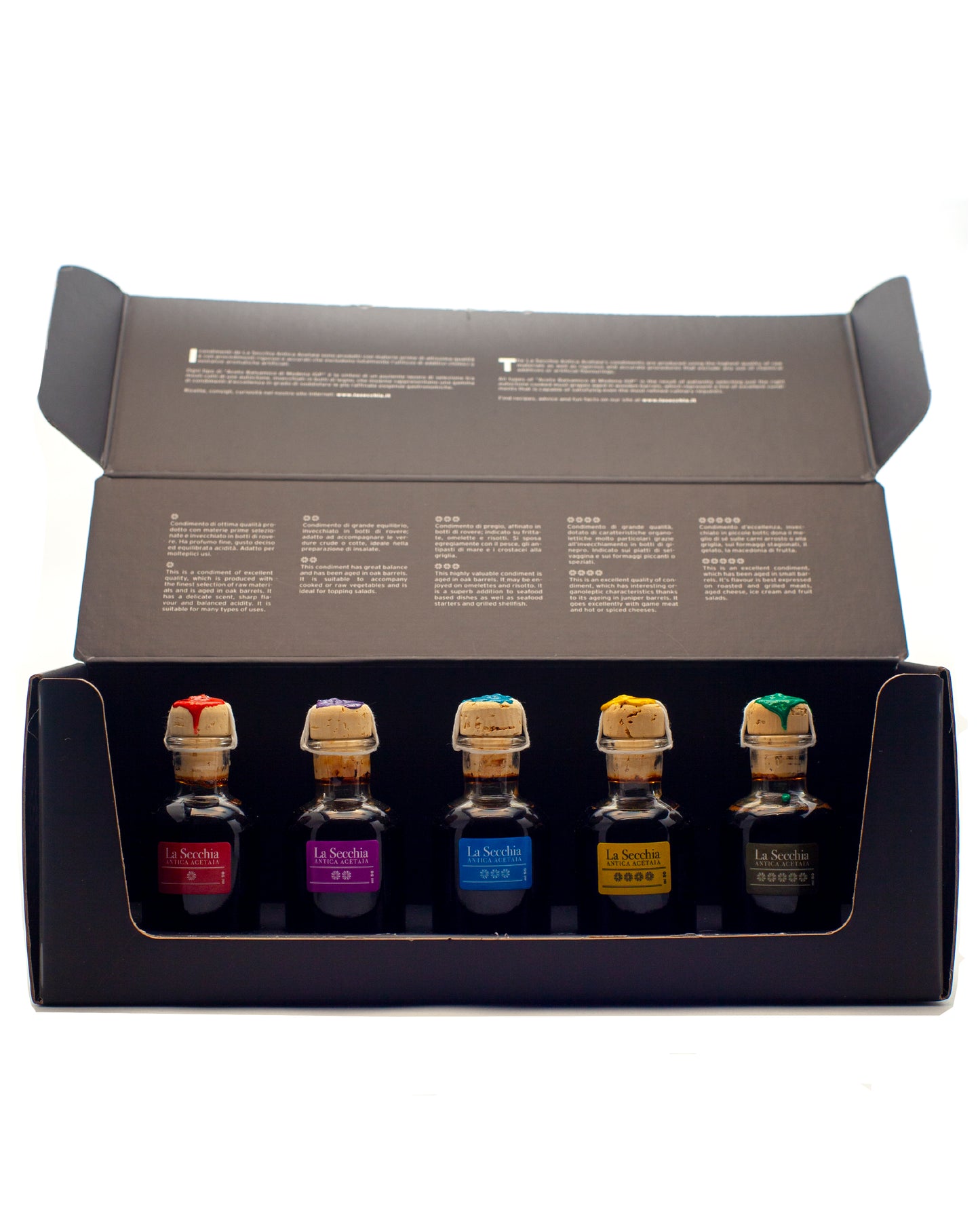 Tasting box with 5 varieties of balsamic dressing